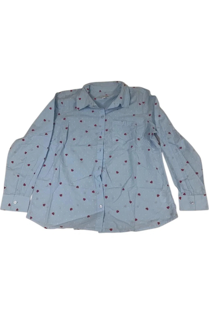 Denim & Co. Women's Valentine's Clip Dot Button Front Shirt Cool Blue - Regular